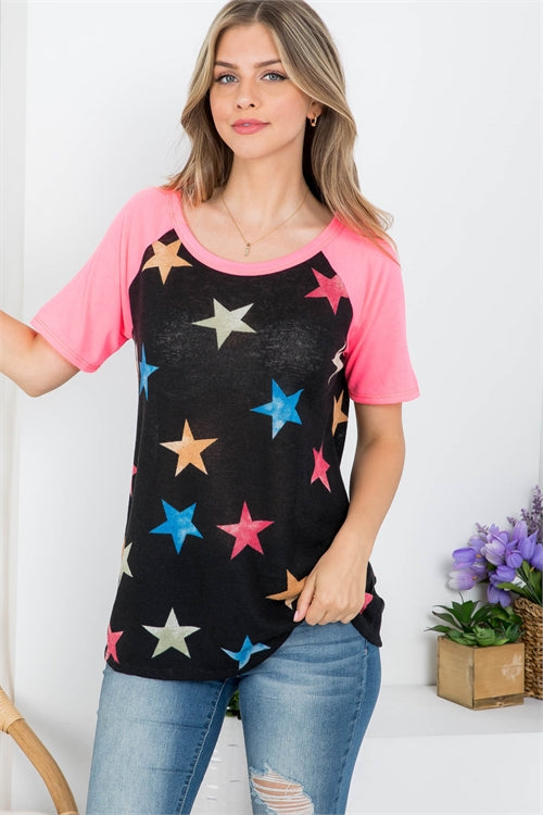 Star Print Scooped Neckline Top