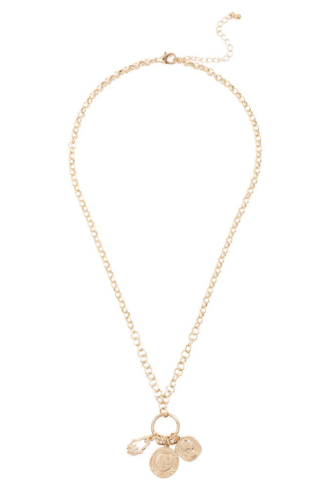 CLUSTER FACED PENDANT CHAIN NECKLACE