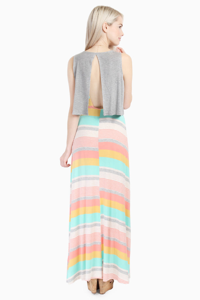 Open Back Contrasting Sleeveless Maxi Dress