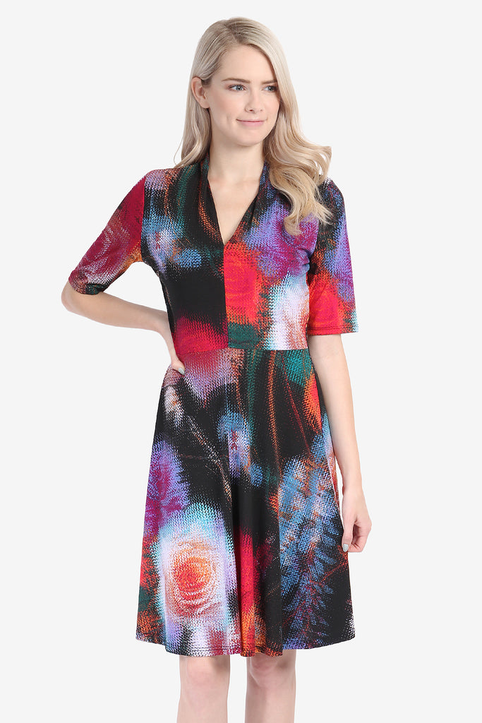 Multi Print V-neck Dress
