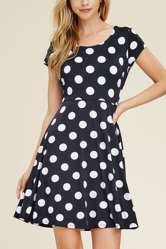 Short Cap Sleeve Polka Dot Dress