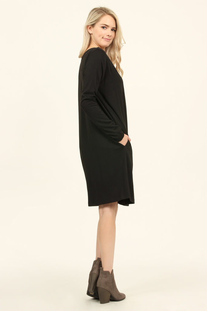 Long Sleeve Distressed Pocket Dress