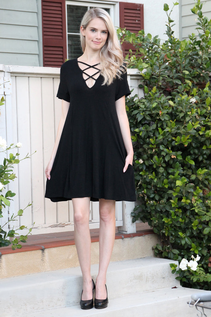 Short Sleeve Strappy Pocket Dress