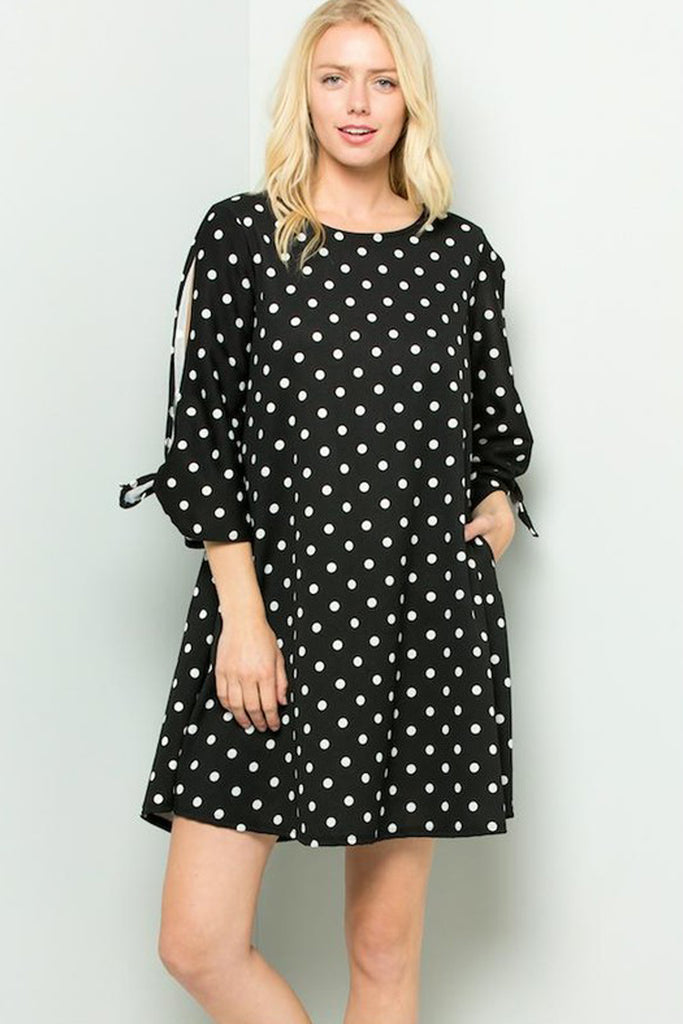 Polka Dot Cut Out Sleeves Short Dress