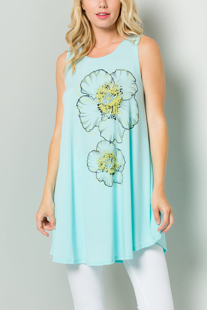 Sleeveless Tunic Dress with Floral Print Sublimation