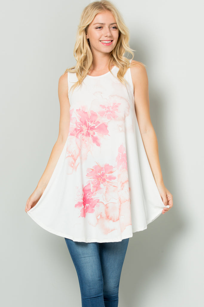 Sleeveless Tunic Dress with Floral Print Sublimation