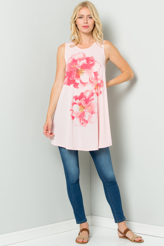 Sleeveless Tunic Dress with Floral Print Sublimation