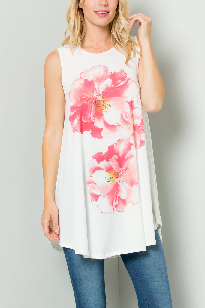 Sleeveless Tunic Dress with Floral Print Sublimation