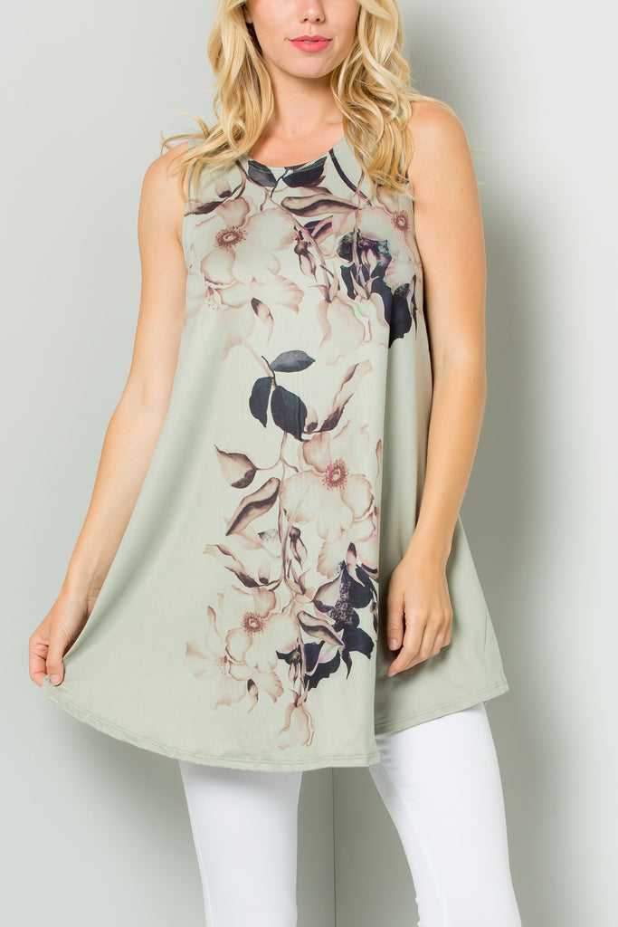 Sleeveless Tunic Dress with Floral Print Sublimation