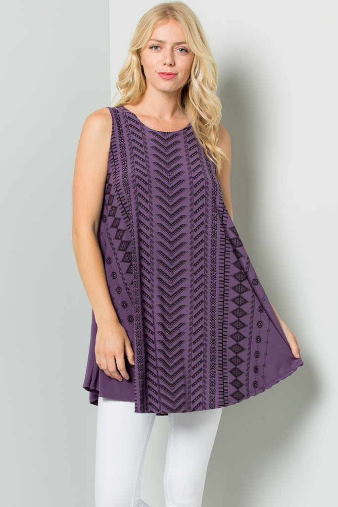 Sleeveless Tunic Dress with Striped Print Sublimation