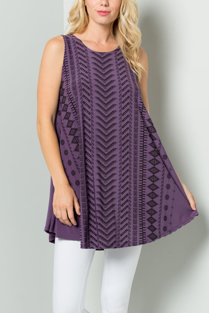 Sleeveless Tunic Dress with Striped Print Sublimation