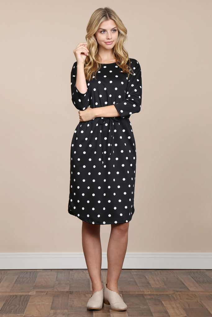 HDN2952French Terry Self-Tie Polka Dot Dress