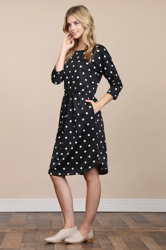 HDN2952French Terry Self-Tie Polka Dot Dress