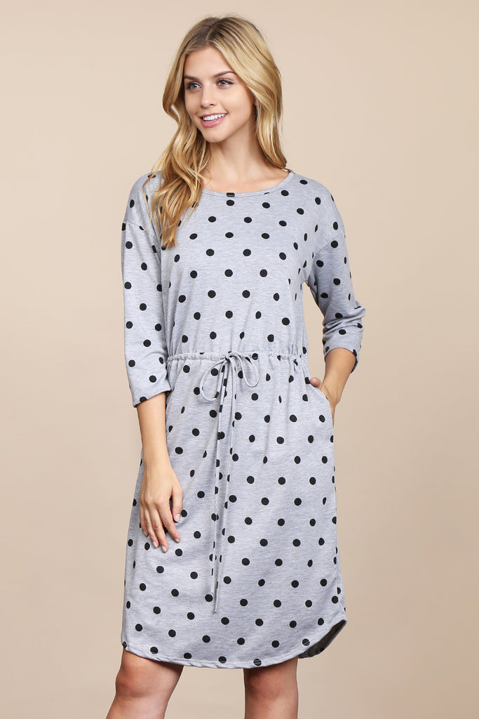HDN2952French Terry Self-Tie Polka Dot Dress