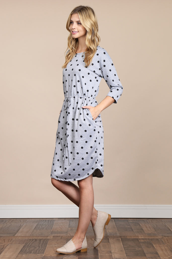 HDN2952French Terry Self-Tie Polka Dot Dress