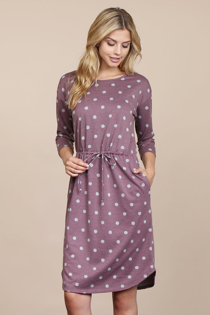 HDN2952French Terry Self-Tie Polka Dot Dress