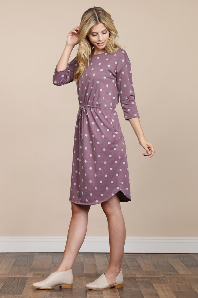 HDN2952French Terry Self-Tie Polka Dot Dress