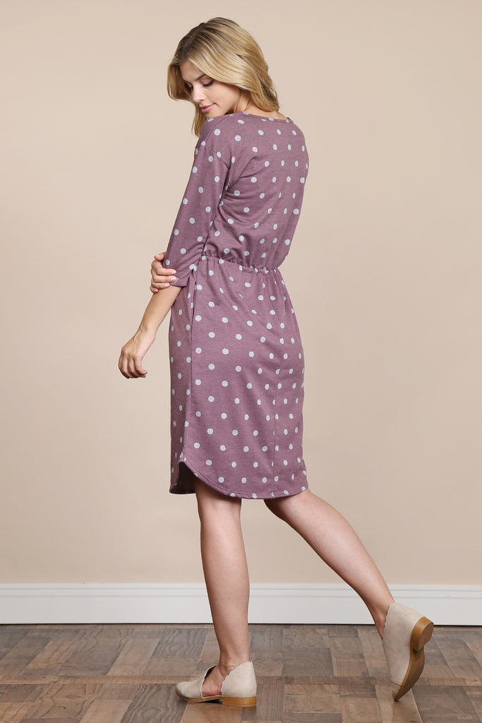 HDN2952French Terry Self-Tie Polka Dot Dress