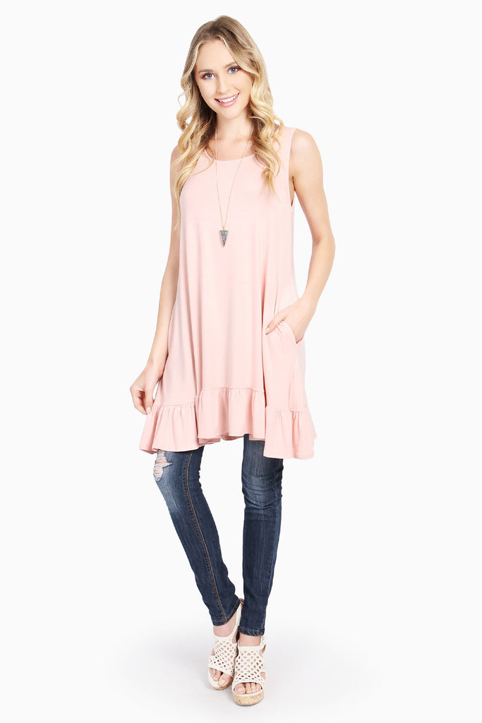 Ruffled Bottom Pocket Tunic Dress - Riah Fashion