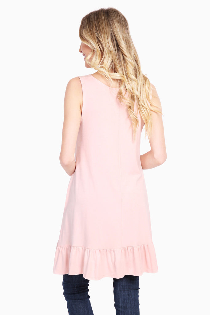 Ruffled Bottom Pocket Tunic Dress - Riah Fashion