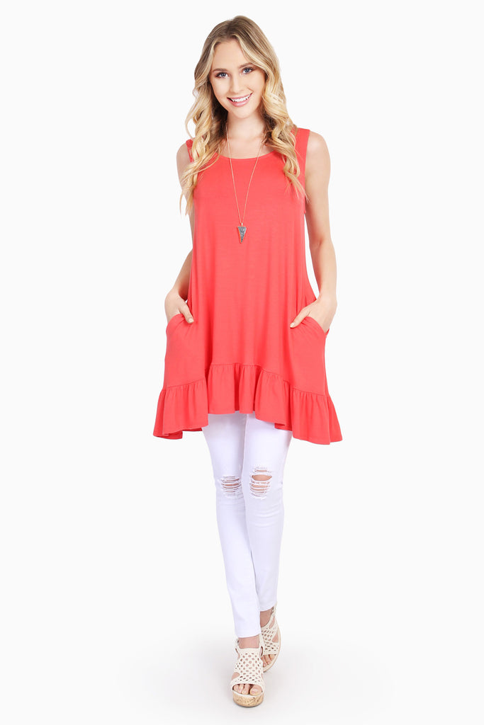 Ruffled Bottom Pocket Tunic Dress - Riah Fashion