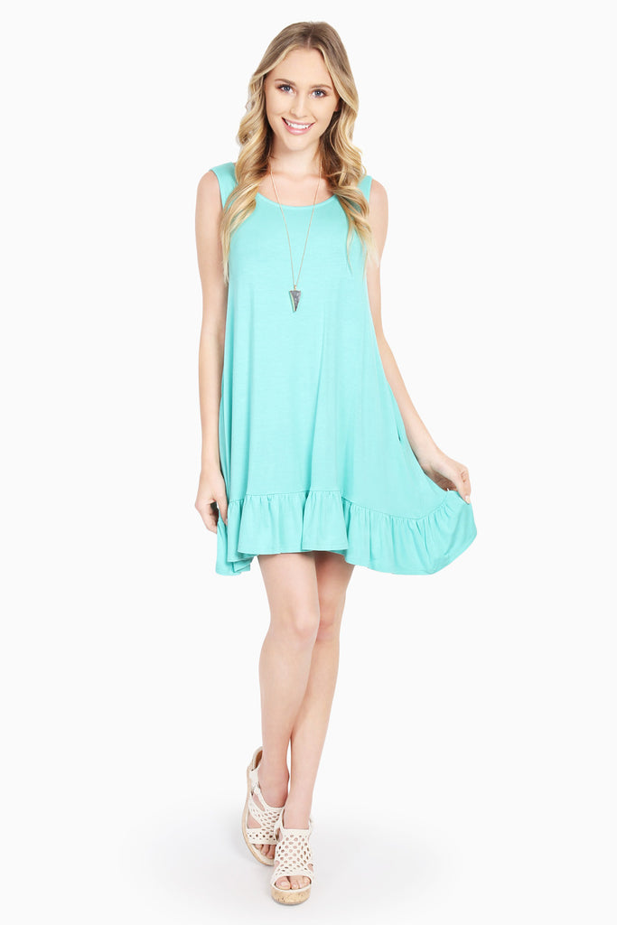 Ruffled Bottom Pocket Tunic Dress - Riah Fashion