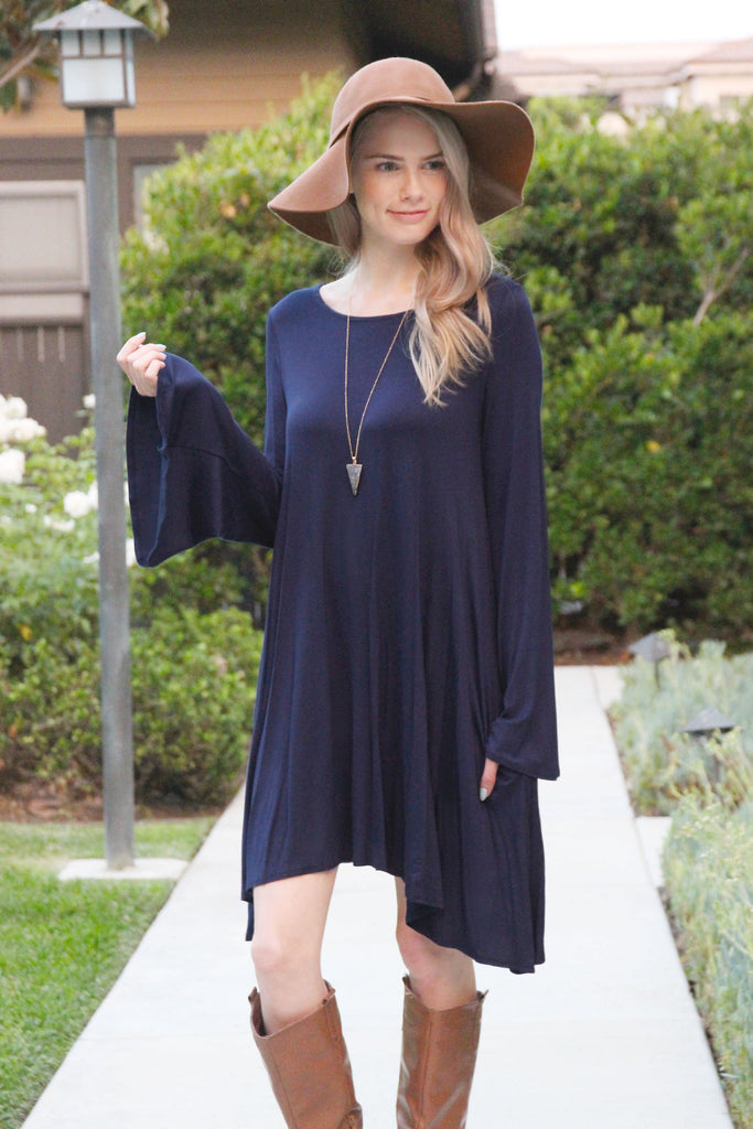 Knee Length Bell Sleeve Dress