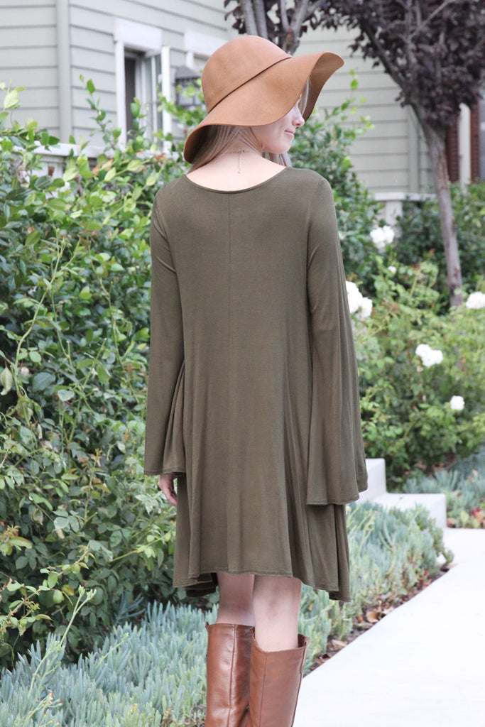 Knee Length Bell Sleeve Dress