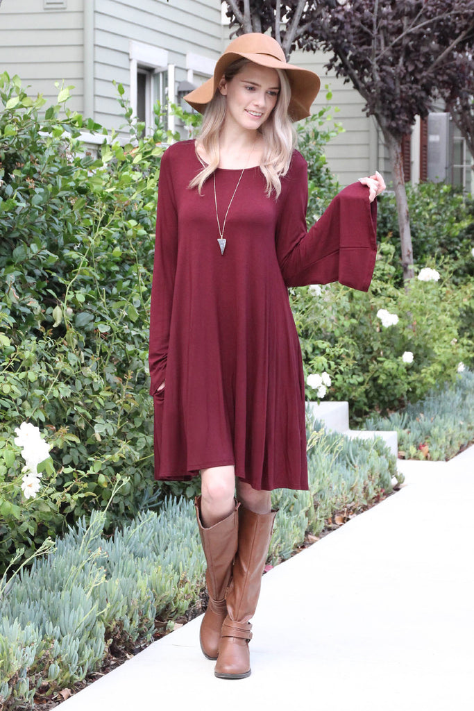 Knee Length Bell Sleeve Dress