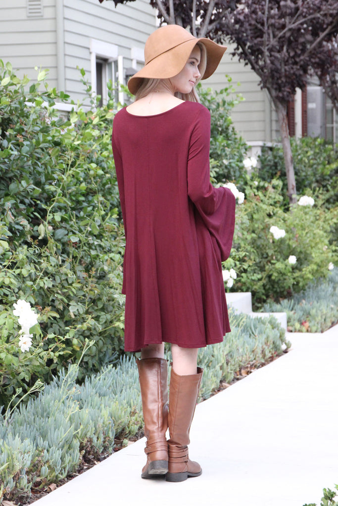 Knee Length Bell Sleeve Dress