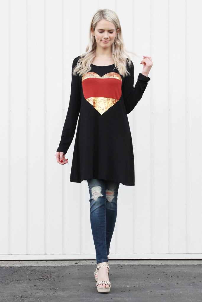 Heart Shape Long Sleeve Tunic Dress