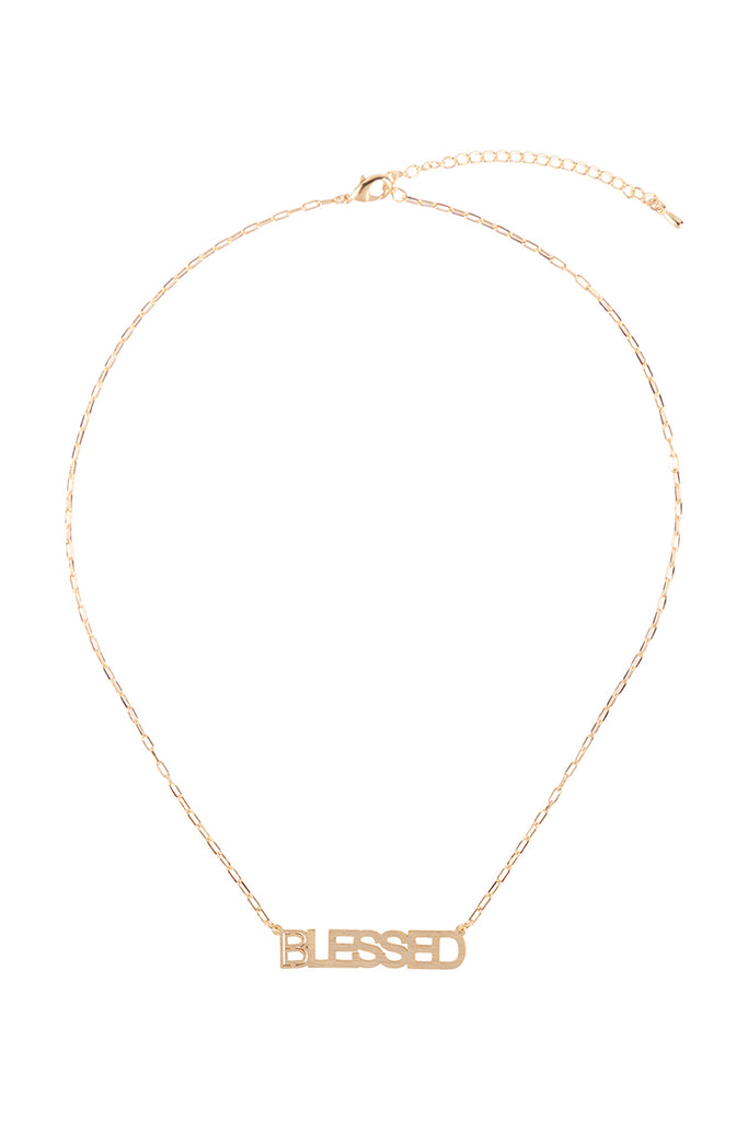 "BLESSED" CUT OUT LETTER BRASS PENDANT NECKLACE