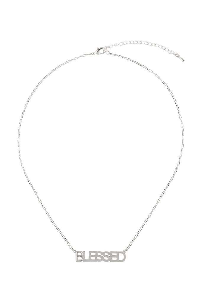 "BLESSED" CUT OUT LETTER BRASS PENDANT NECKLACE
