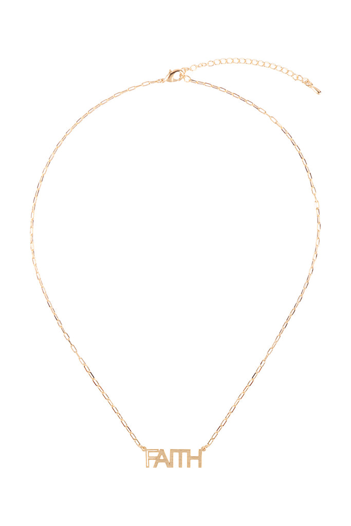 "FAITH" CUT OUT LETTER BRASS PENDANT NECKLACE