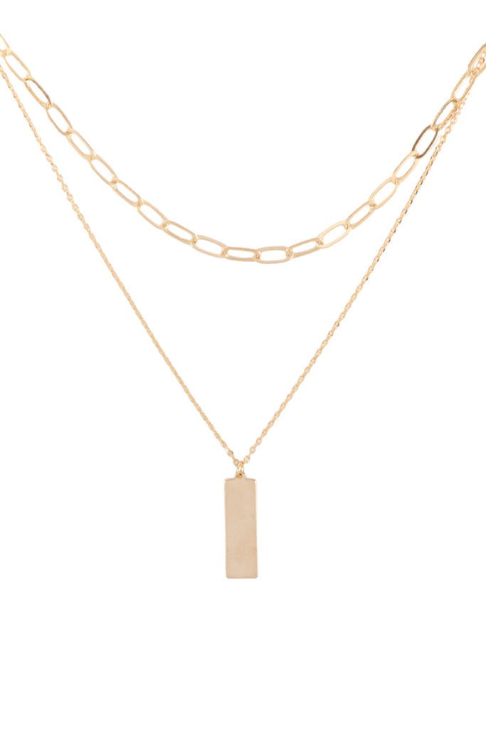 DNB140 - BRASS 2 LAYERED BAR PENDANT NECKLACE