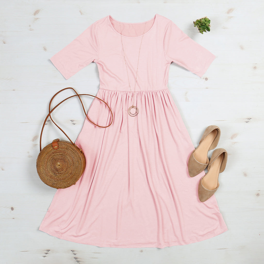 Short Sleeved Empire Waist Pocket Dress