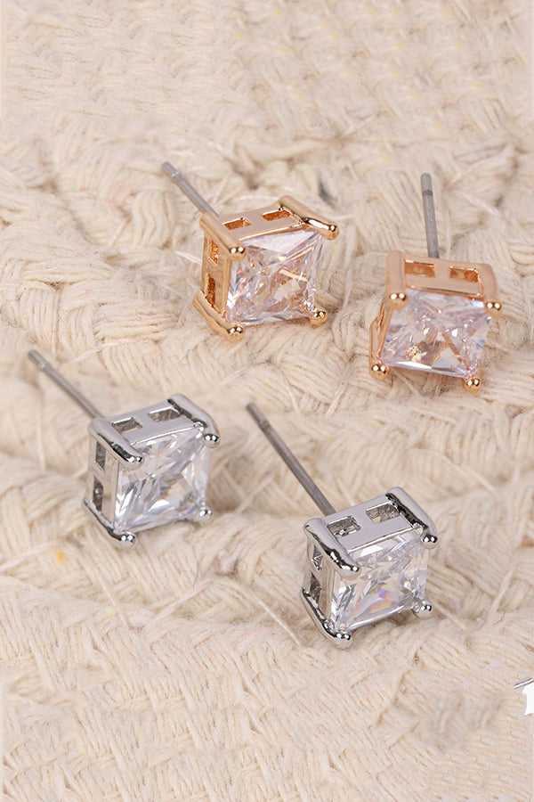 ORG 6MM SQUARE CUBIC ZIRCONIA STUD EARRINGS