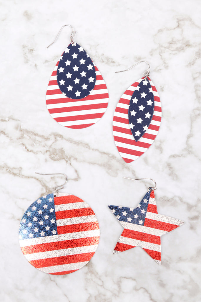 USA FLAG STAR FISH HOOK DROP EARRINGS