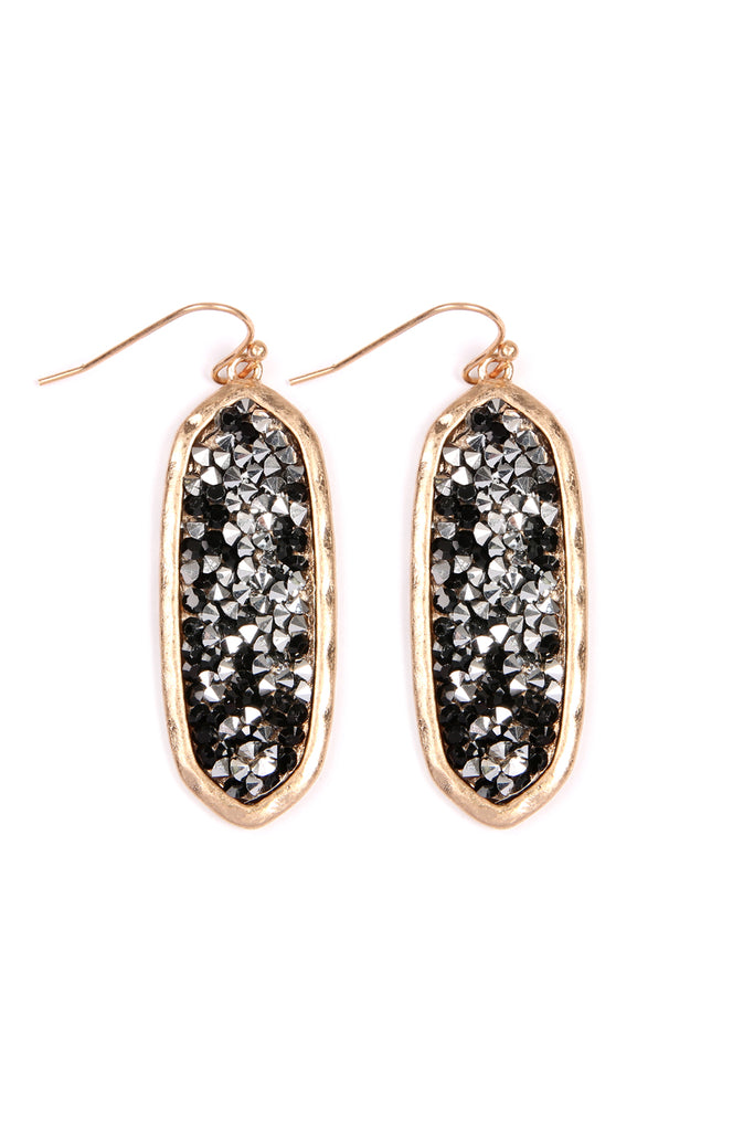 GLITTER FACETED OVAL DROP EARRINGS