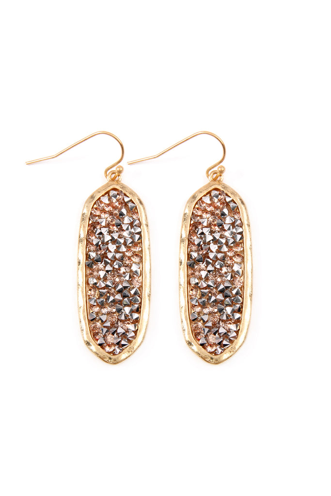 GLITTER FACETED OVAL DROP EARRINGS