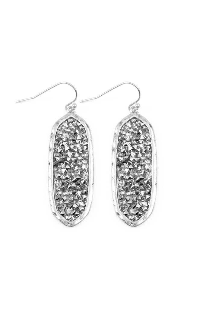 GLITTER FACETED OVAL DROP EARRINGS
