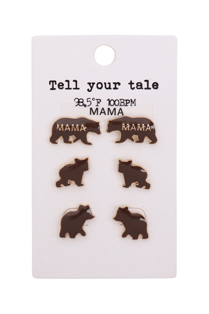 METAL EPOXY BEAR 3 PAIR POST EARRINGS