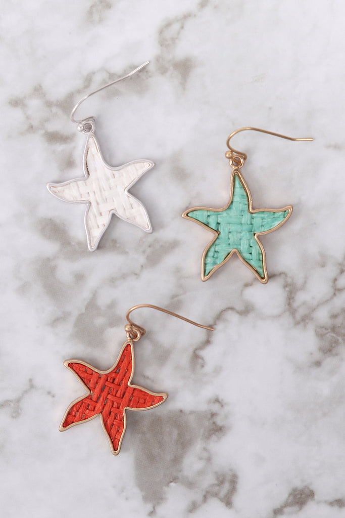 STRAW STARFISH SEALIFE HOOK EARRINGS