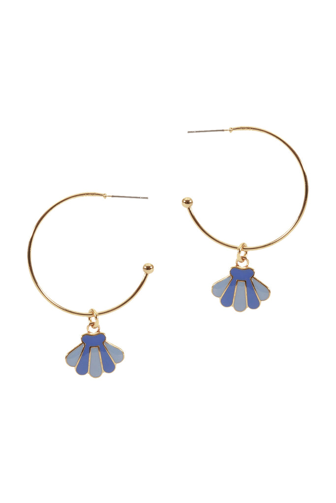 EE1084 - METAL EPOXY SEALIFE SHELL HOOP DANGLE EARRINGS