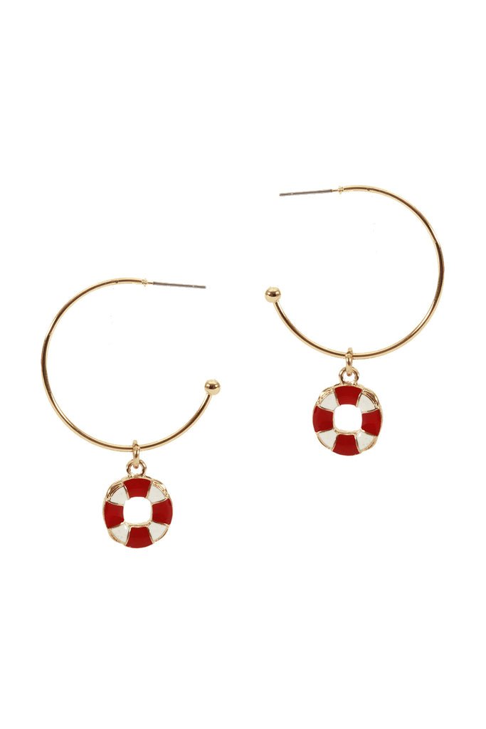 EE1088 - METAL EPOXY NAUTICAL FLOATER HOOP ROUND EARRINGS