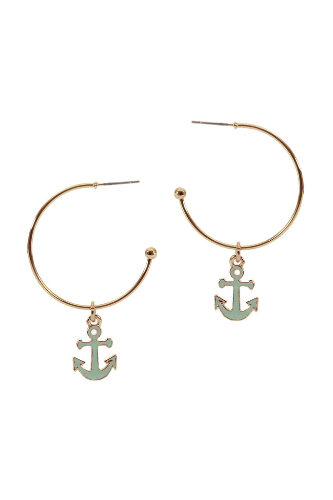 METAL EPOXY ANCHOR HOOP ROUND EARRINGS