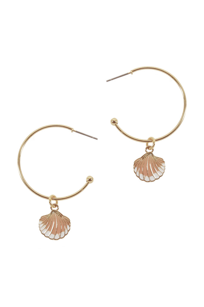 METAL EPOXY SEASHELL HOOP ROUND EARRINGS