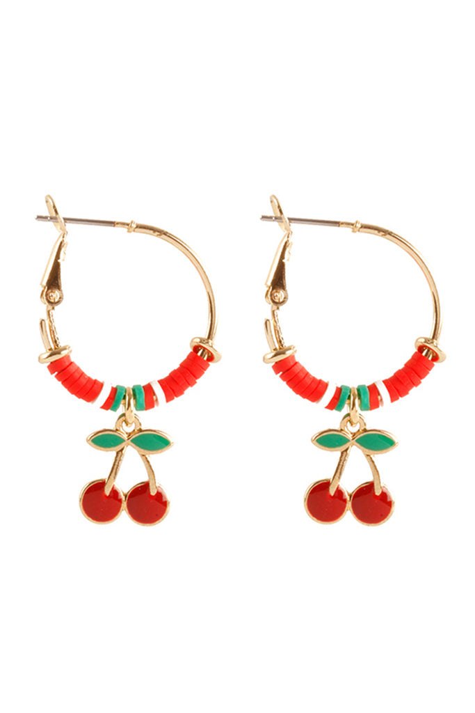 EE1369 - FIMO METAL CHERRY FRUIT HOOP EARRINGS