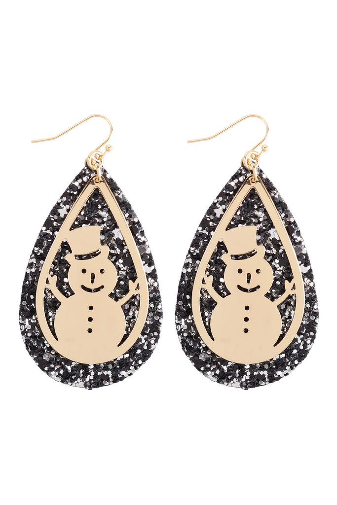 GLITTER CHRISTMAS SNOWMAN LAYERED TEARDROP EARRINGS