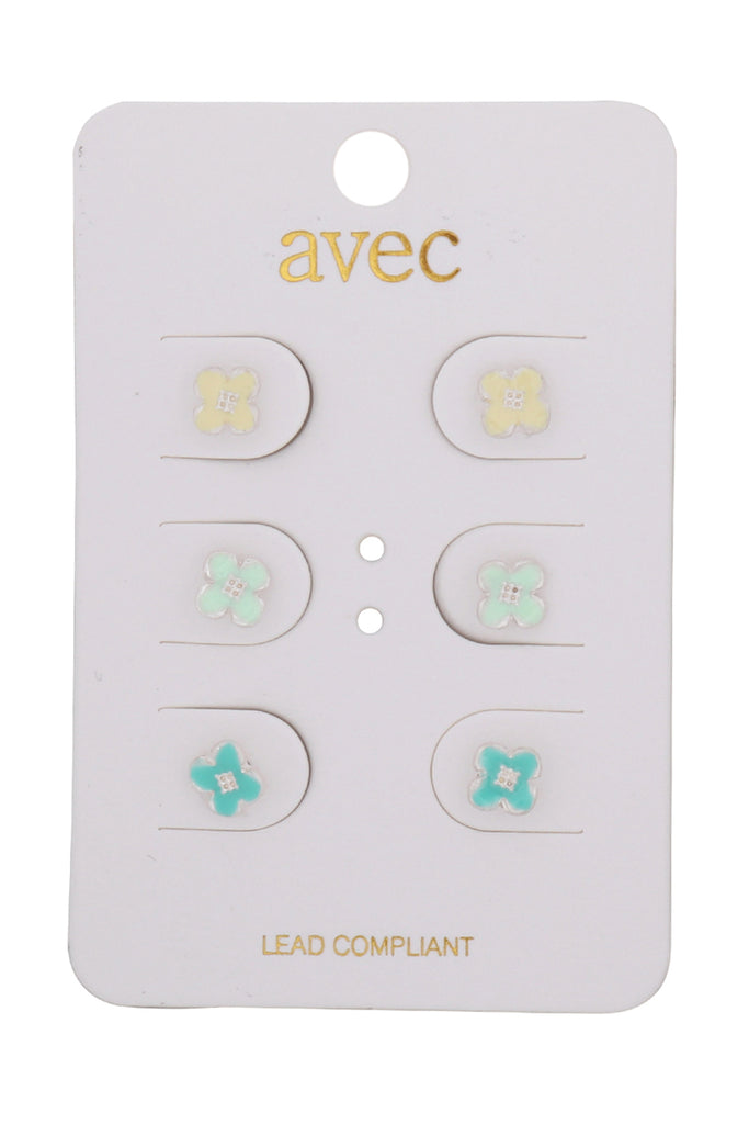 THREE-PAIR SET OF FLOWER STUD EARRINGS